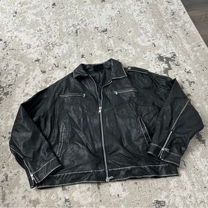 Black Faux Leather Moto Jacket | Zip Details | Size 8